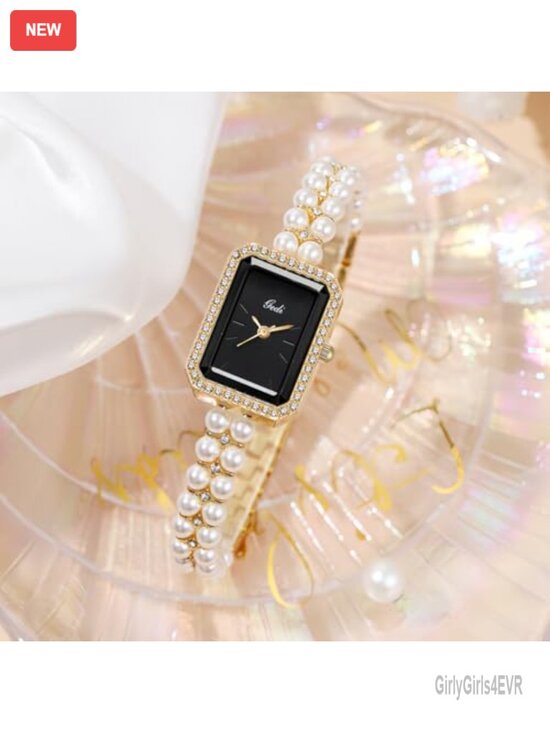 Luxury Pearl Bracelet Quartz Watch with Rhinestone Bezel Rectangular Dial main image 4